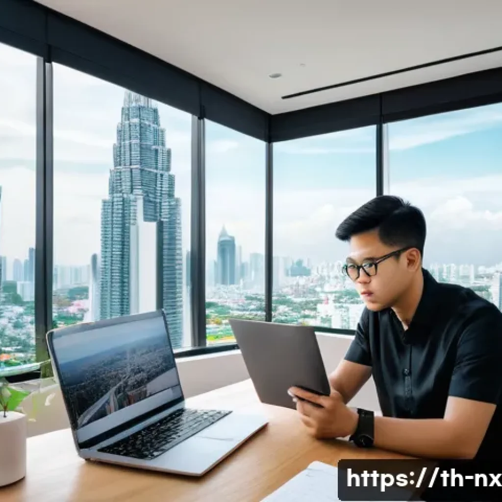 비판적 사고력 훈련을 위한 온라인 리소스 - A modern home office setting in Bangkok with a young Thai professional using a laptop to take an onl...