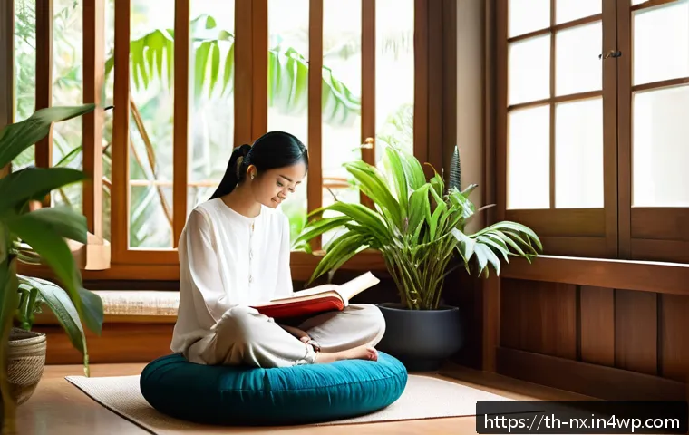 비판적 사고력 향상을 위한 비판적 독서법 - A cozy reading nook in a modern Thai home, featuring a young adult woman sitting cross-legged on a f...