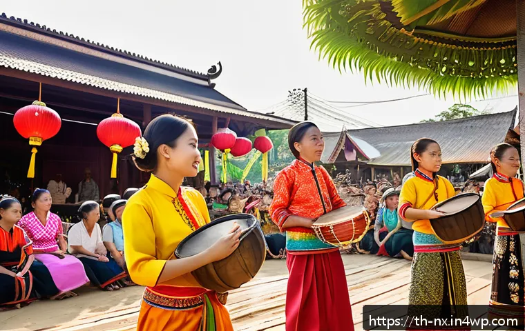 비판적 사고력과 문화적 배경 - A vibrant local Thai festival scene in northeastern Thailand (Isan region), showing a diverse group ...