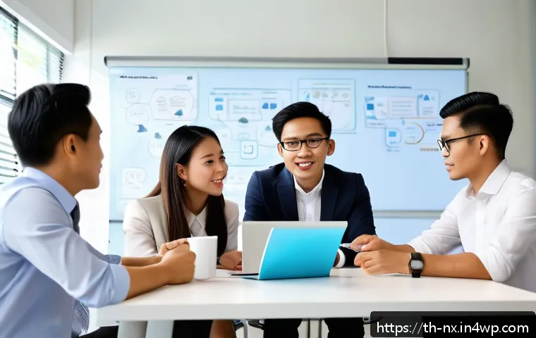 비판적 사고력 개발을 위한 기본 원칙 - A modern Thai office scene showing a diverse group of young professionals engaged in a collaborative...